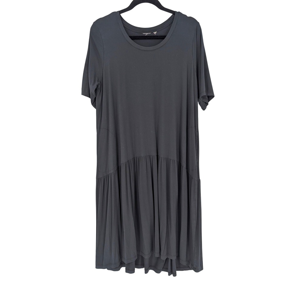 LOGO Lori Goldstein Rayon 230 Elbow Sleeve Dress LP Black Tiered Knit Lagenlook